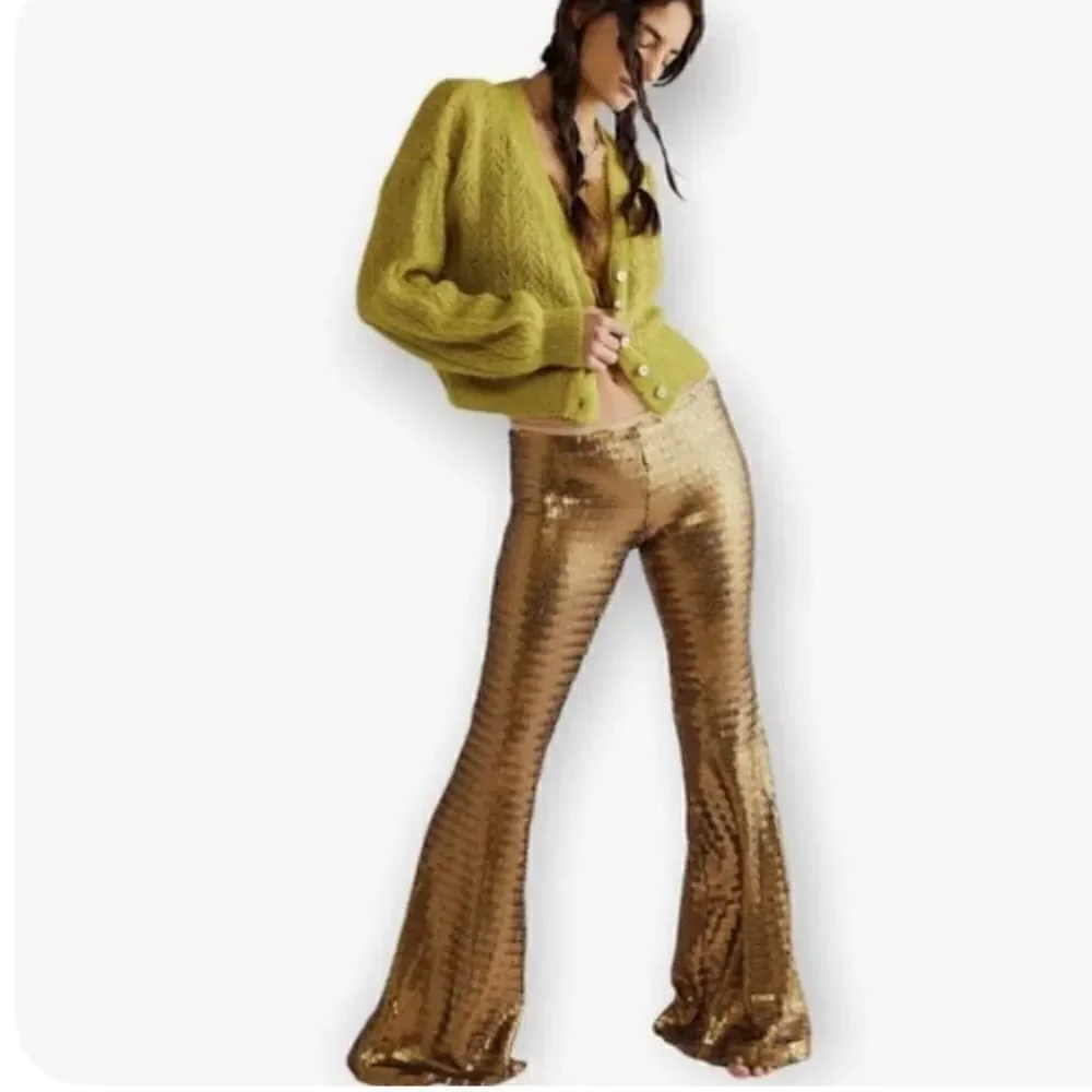 New  Free People Party Flare Pants Matte Gold